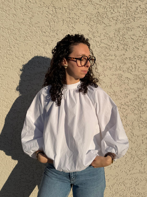Blouse manches longues dos ouvert avec nœud 100% coton