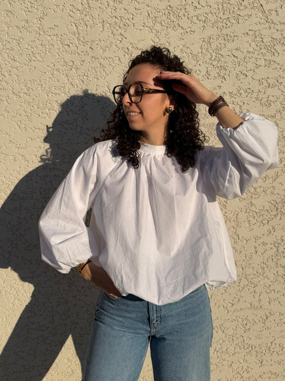 Blouse manches longues dos ouvert avec nœud 100% coton